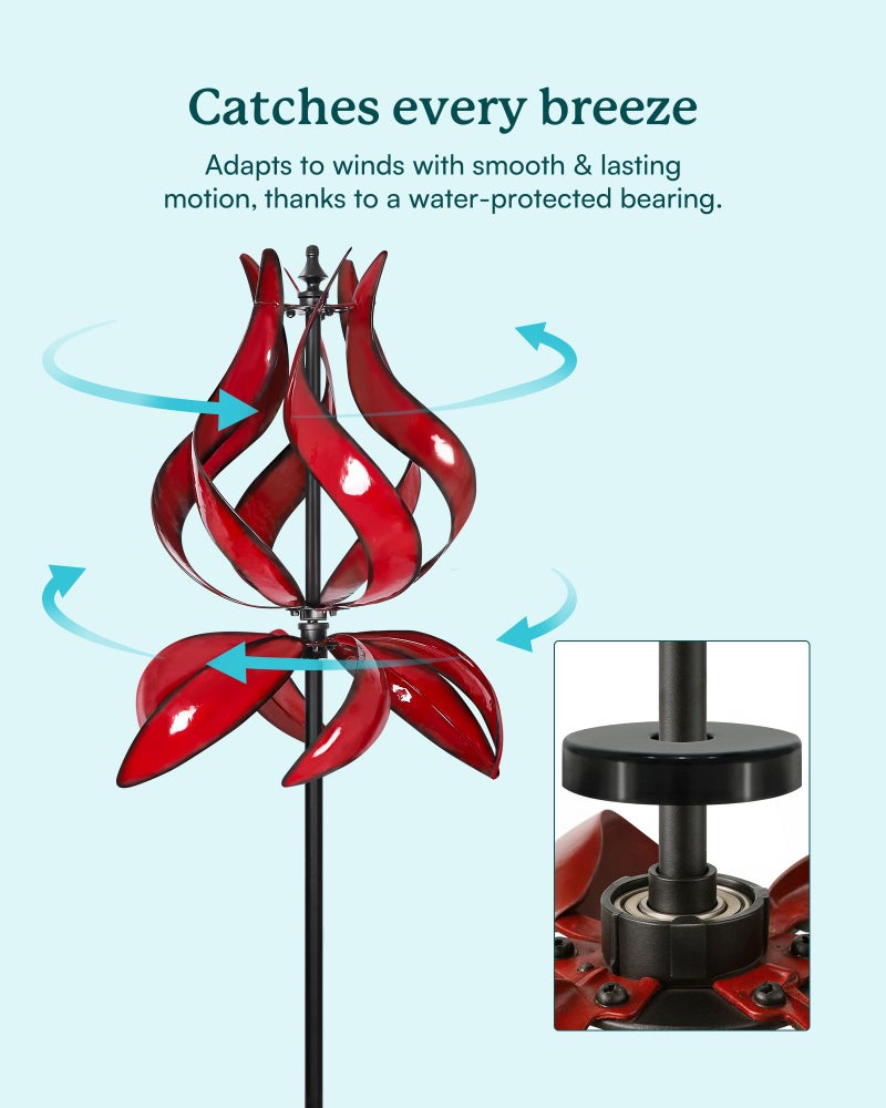 Cyan Oasis Yard Garden Wind Spinners - Large Outdoor Metal Wind Spinners with Stake, Yard Art Lawn Garden Decor (19" W x 87" H) - Image 3