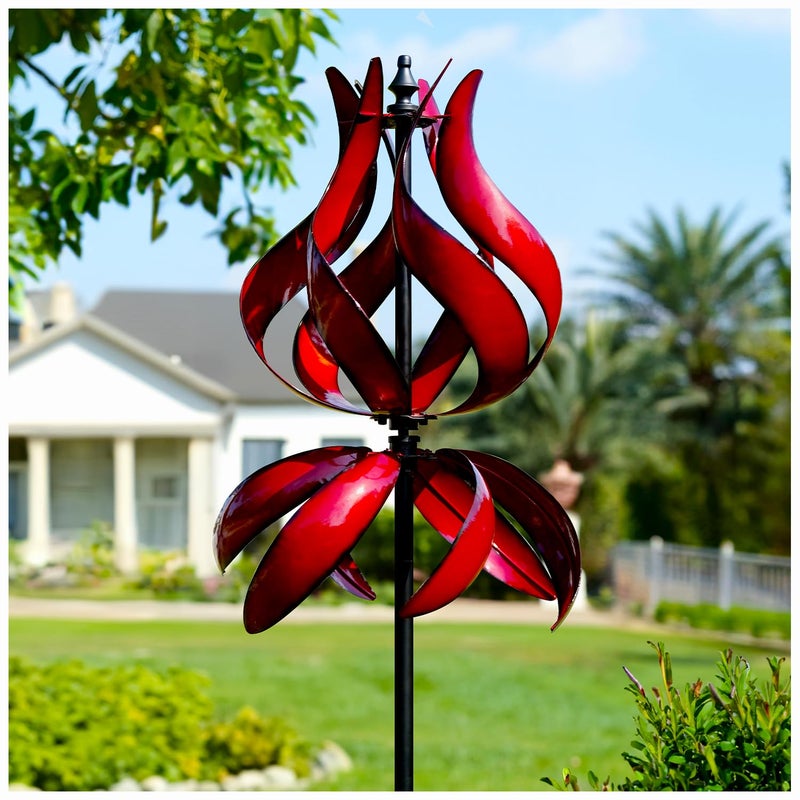 Cyan Oasis Yard Garden Wind Spinners - Large Outdoor Metal Wind Spinners with Stake, Yard Art Lawn Garden Decor (19" W x 87" H) - Image 1