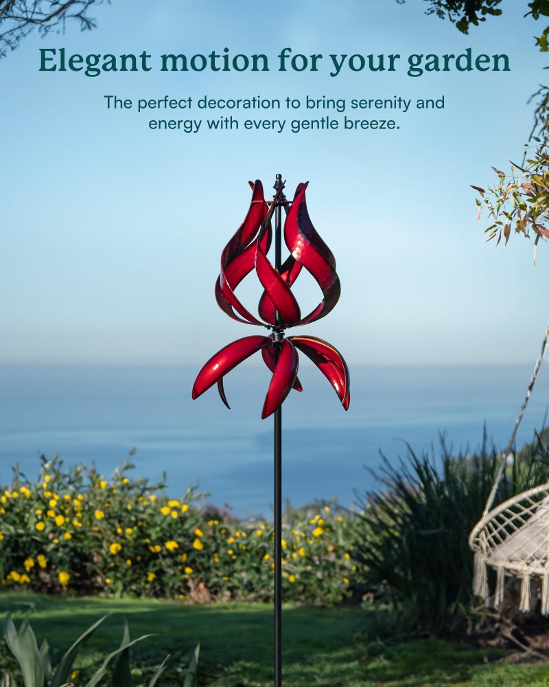Cyan Oasis Yard Garden Wind Spinners - Large Outdoor Metal Wind Spinners with Stake, Yard Art Lawn Garden Decor (19" W x 87" H) - Image 2