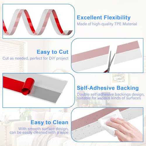 Pluden Door Weather Stripping, Silicone Door Seal Strip Sealing Tape, Door Draft Seal Adhesive Seal Tape for Doors Windows and Shower Glass Door Gaps (Thickness Upgrade) - Image 4