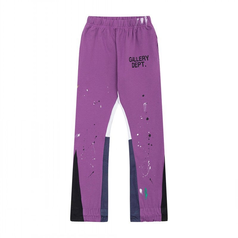 Gallery Dept Classic Hand-Painted Splash Ink Graffiti Printed Stitching Pure Cotton Pants Lovers Casual Trousers - Image 1