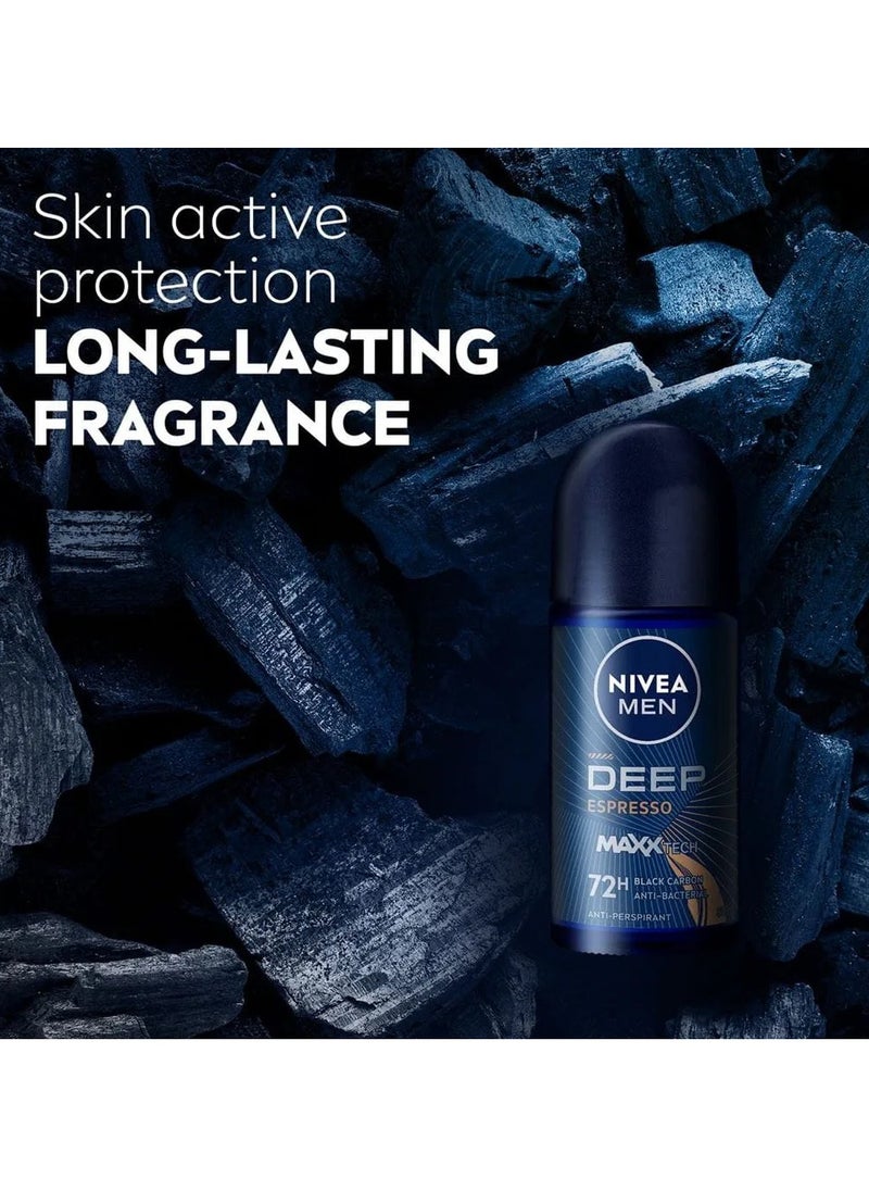 Nivea - Set Of NIVEA MEN Roll On Deodorant Black And White Invisible Fresh And Fresh Active And Deep Black Carbon Espresso 50 Ml - Image 1