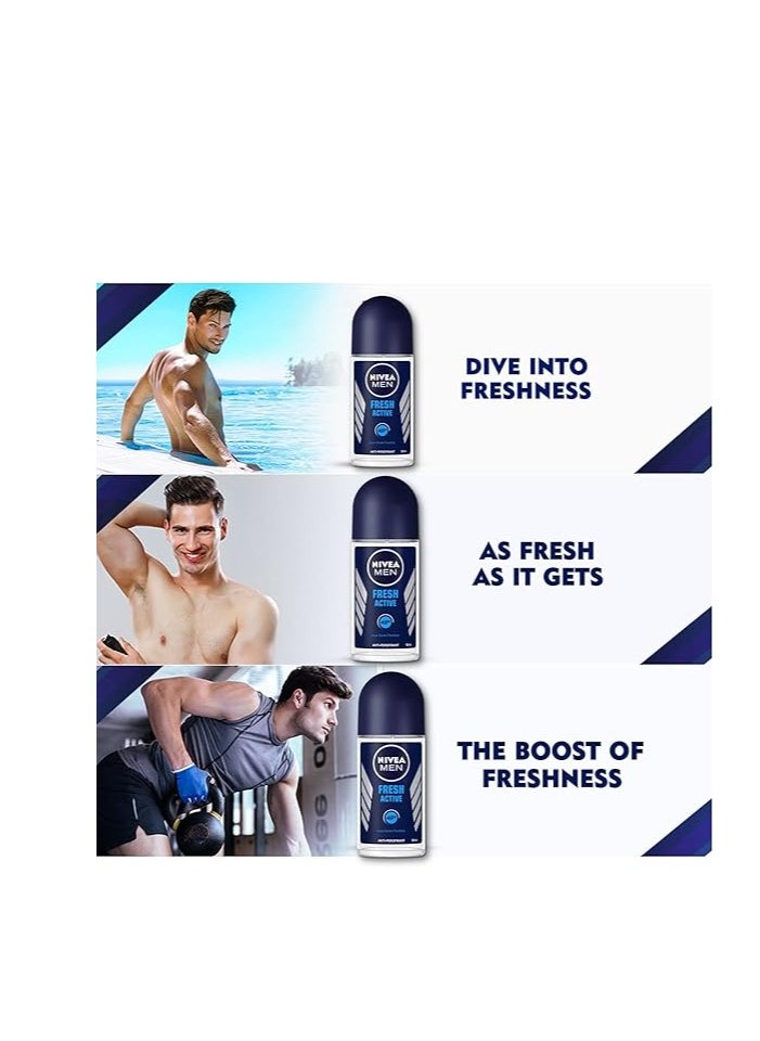 Nivea - Set Of NIVEA MEN Roll On Deodorant Black And White Invisible Fresh And Fresh Active And Deep Black Carbon Espresso 50 Ml - Image 1