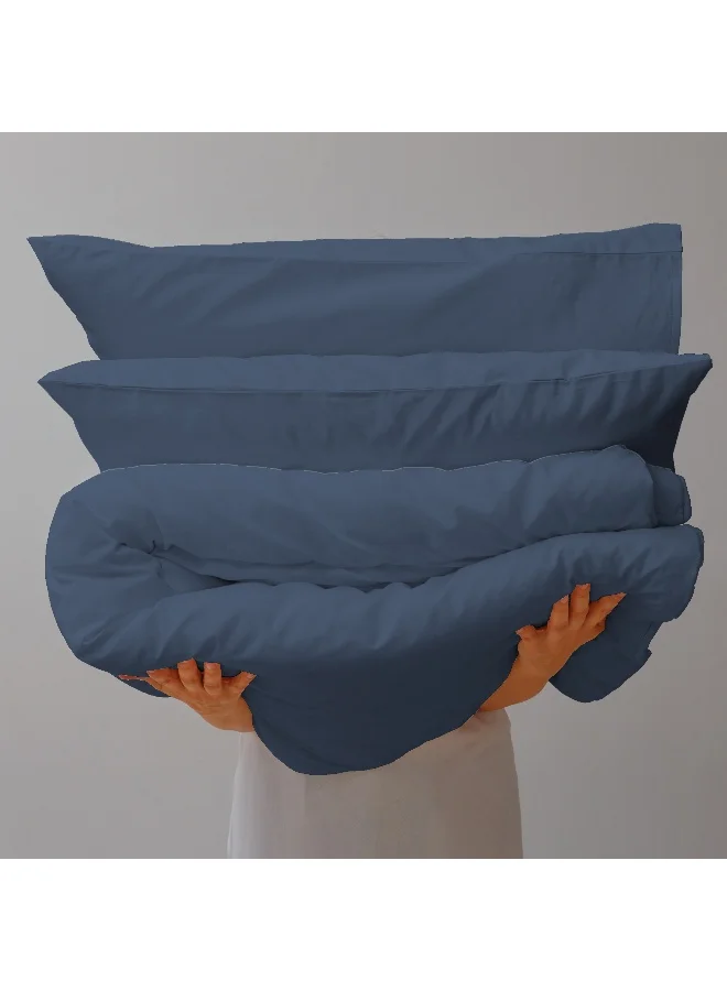 Color Sense Solid 1 Duvet Cover + 2 Pillow Covers Double Cotton Navy 200x160cm