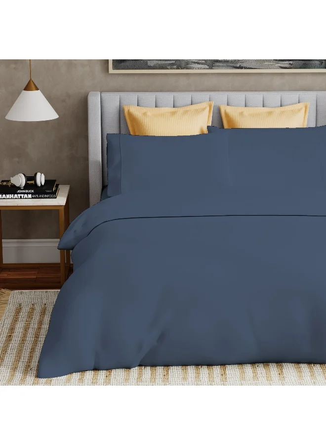 Color Sense Solid 1 Duvet Cover + 2 Pillow Covers Double Cotton Navy 200x160cm