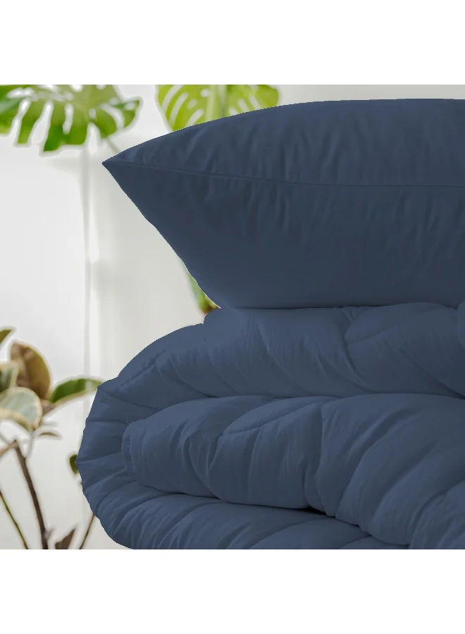 Color Sense Solid 1 Duvet Cover + 2 Pillow Covers Double Cotton Navy 200x160cm