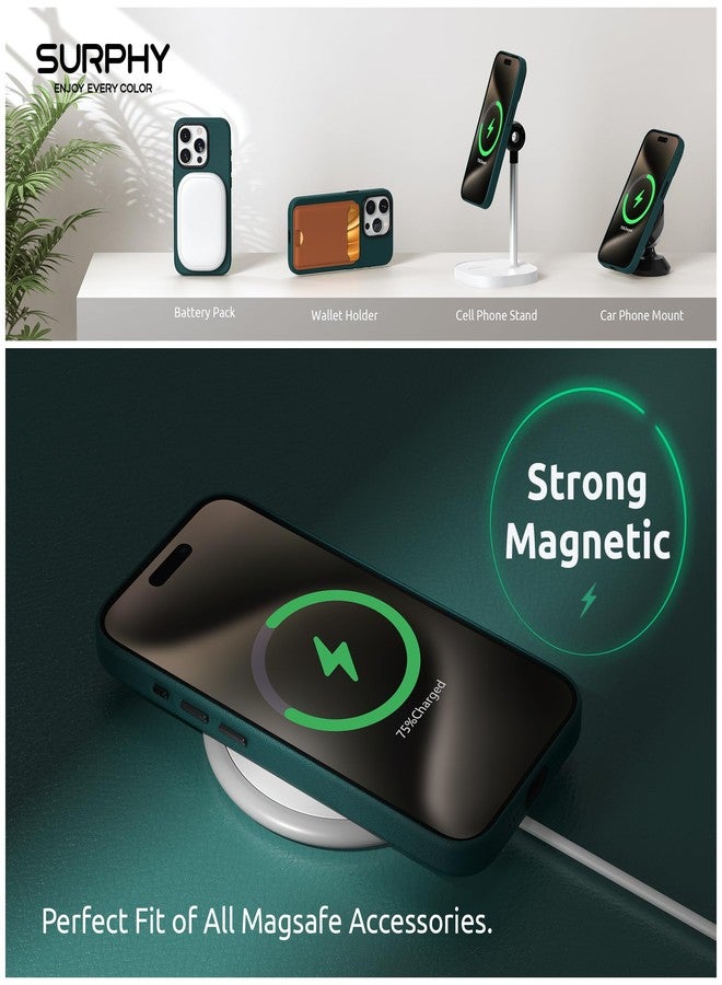 SURPHY Leather Case for iPhone 15 pro (6.1 Inch) Compatible with MagSafe and 2*Screen Protector,iPhone 15 pro Case,iphone 15 pro Leather Case Shock Absorption Full Case Protection Cover,Forest Green - Image 3