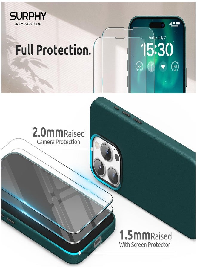 SURPHY Leather Case for iPhone 15 pro (6.1 Inch) Compatible with MagSafe and 2*Screen Protector,iPhone 15 pro Case,iphone 15 pro Leather Case Shock Absorption Full Case Protection Cover,Forest Green - Image 4