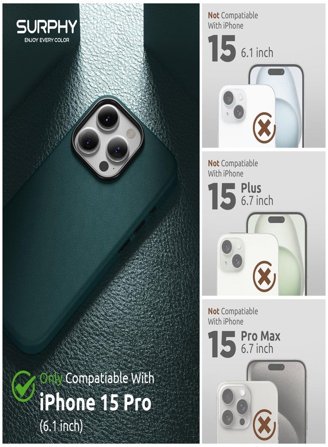 SURPHY Leather Case for iPhone 15 pro (6.1 Inch) Compatible with MagSafe and 2*Screen Protector,iPhone 15 pro Case,iphone 15 pro Leather Case Shock Absorption Full Case Protection Cover,Forest Green - Image 2
