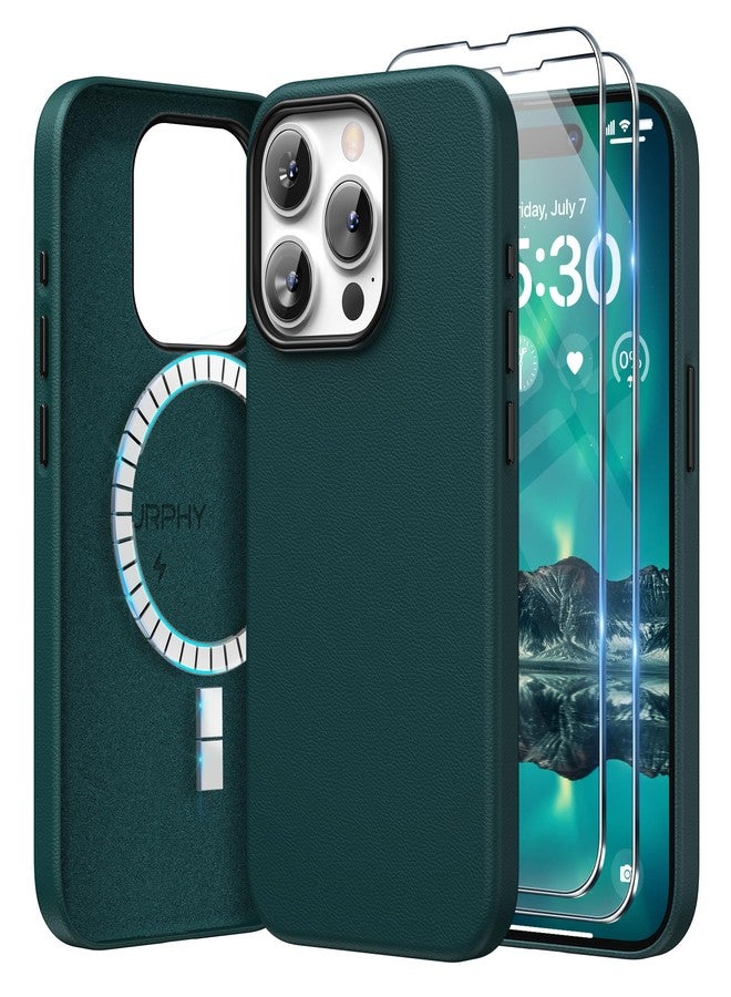 SURPHY Leather Case for iPhone 15 pro (6.1 Inch) Compatible with MagSafe and 2*Screen Protector,iPhone 15 pro Case,iphone 15 pro Leather Case Shock Absorption Full Case Protection Cover,Forest Green - Image 1