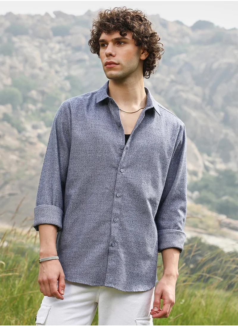 Campus Sutra Men's Aegean Blue Grainy Shirt