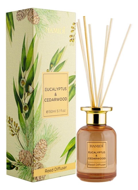 Hamidi Eucalyptus & Cedarwood Reed Diffuser 150ml Scented Stick Set, Non Alcoholic