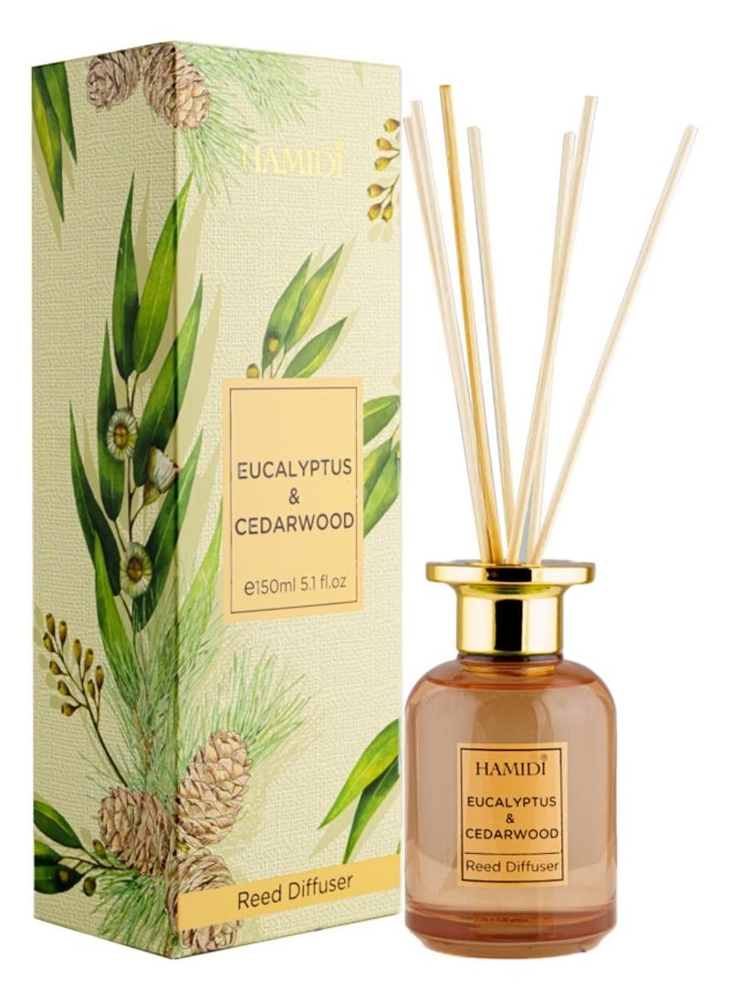 HAMIDI Hamidi Eucalyptus & Cedarwood Reed Diffuser 150ml Scented Stick Set, Non Alcoholic 