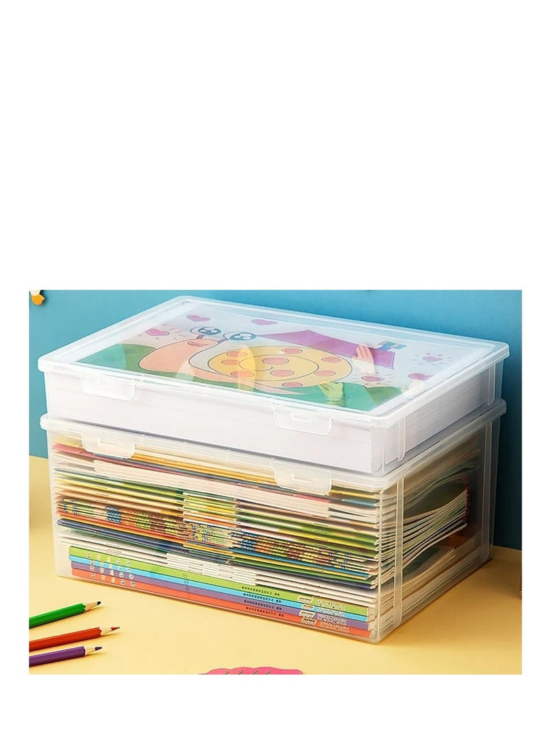 Premify 2Pcs Book Storage Box with Lids, Stackable Clear Plastic Boxes Office Organizer to Store Doccuments & Stationery, Can Store Beads Kids Toys Cars Blocks Cubes Cratfs Puzzle Etc - Image 1