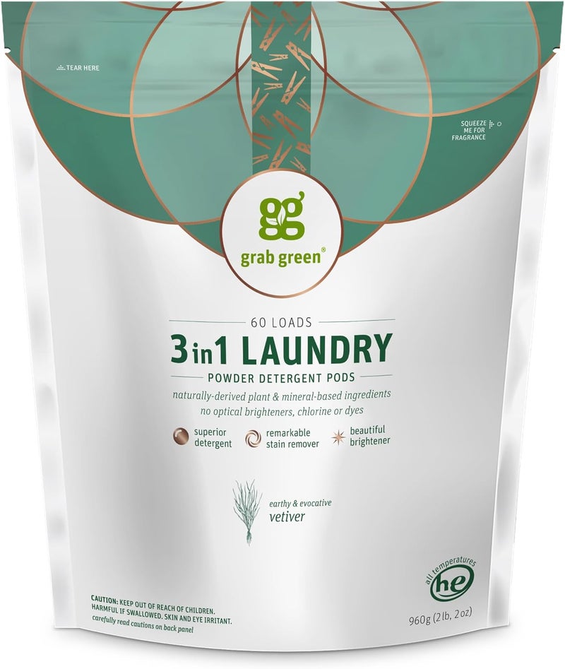 Grab Green 3-in-1 Laundry Detergent Pods with Vetiver Scent - 60 Loads (2 lbs, 6 oz) - Image 1