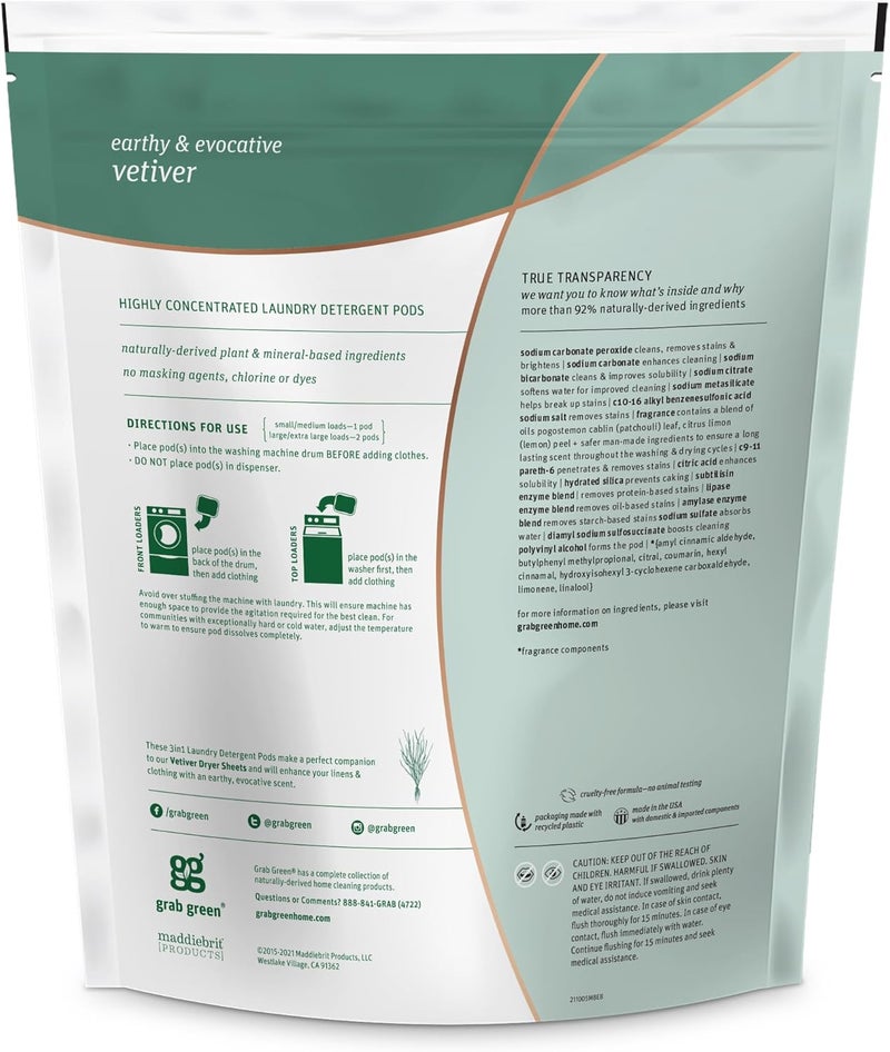 Grab Green 3-in-1 Laundry Detergent Pods with Vetiver Scent - 60 Loads (2 lbs, 6 oz) - Image 3