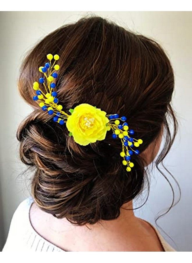 Hair Flare Women Attractive Artificial Rose Flower Shaped Wedding Hair Accessories;Hair Pins;Juda Pins for Women and Girls 2294 Yellow  - Image 4