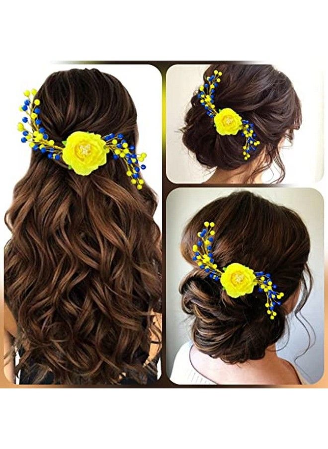 Hair Flare Women Attractive Artificial Rose Flower Shaped Wedding Hair Accessories;Hair Pins;Juda Pins for Women and Girls 2294 Yellow  - Image 5