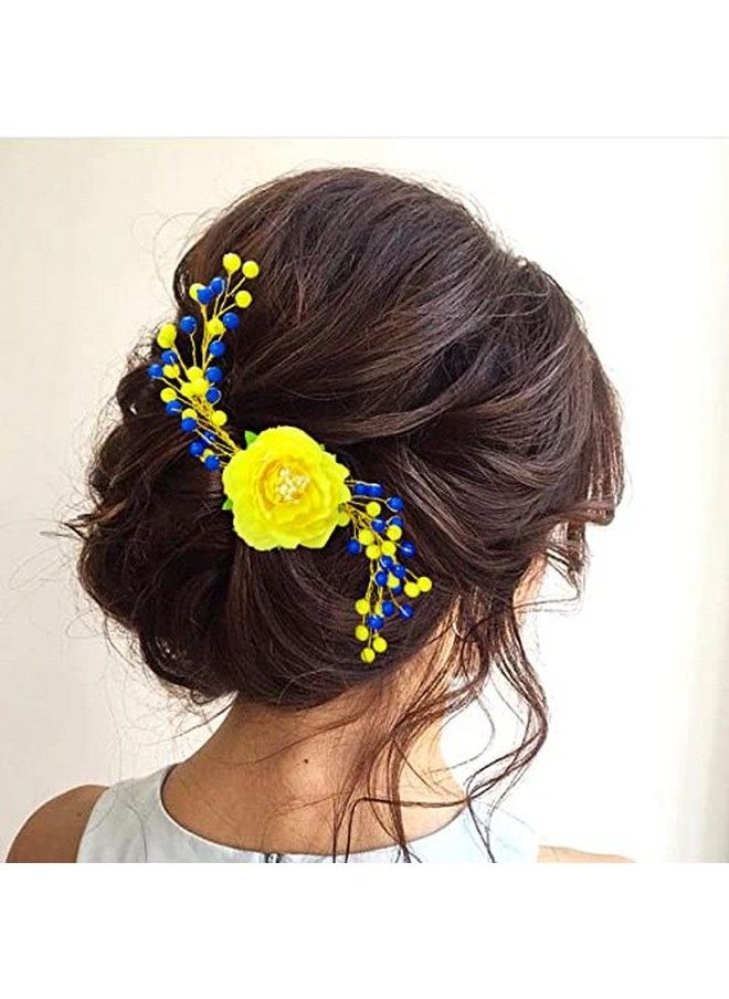 Hair Flare Women Attractive Artificial Rose Flower Shaped Wedding Hair Accessories;Hair Pins;Juda Pins for Women and Girls 2294 Yellow  - Image 1