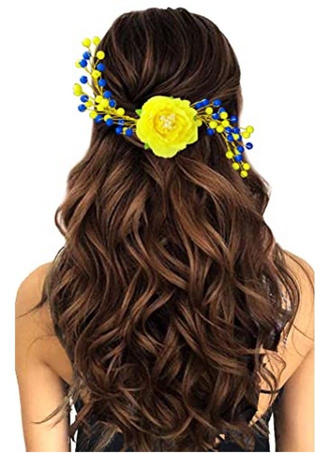 Hair Flare Women Attractive Artificial Rose Flower Shaped Wedding Hair Accessories;Hair Pins;Juda Pins for Women and Girls 2294 Yellow  - Image 3
