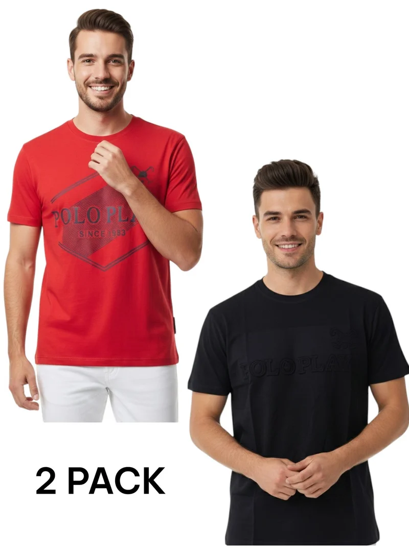 بولو بلاي  Men’s Graphic and Embossed T-Shirt-2 pack