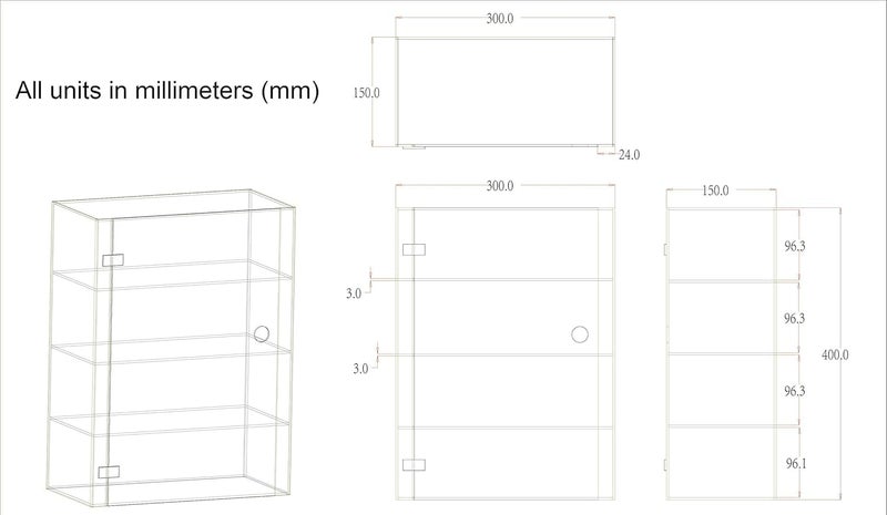SM4U Acrylic Display Cabinet with Lock, 3 Shelves, Clear Glass Showcase with Keys