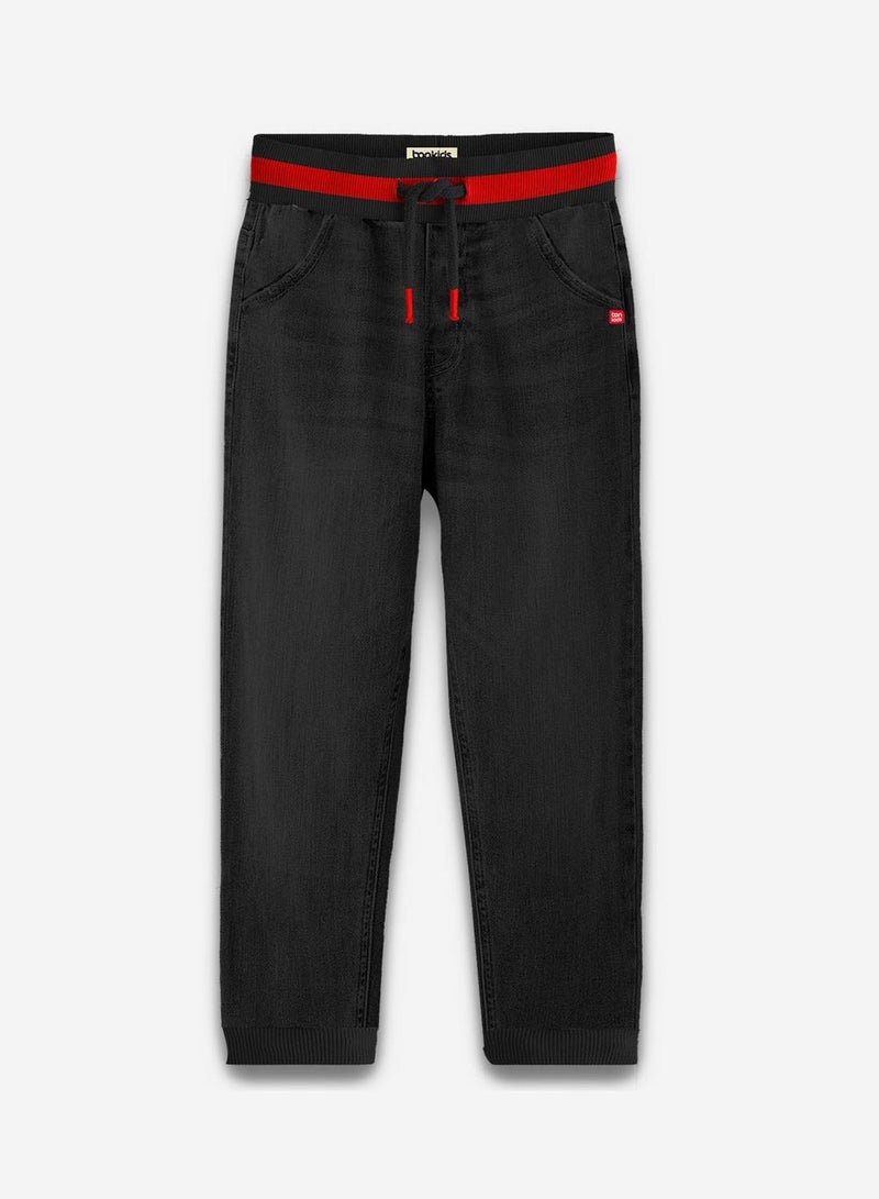 Bonkids Regular Printed Black Cotton Jeans For Boys Pull On 100 % Cotton  - Image 1