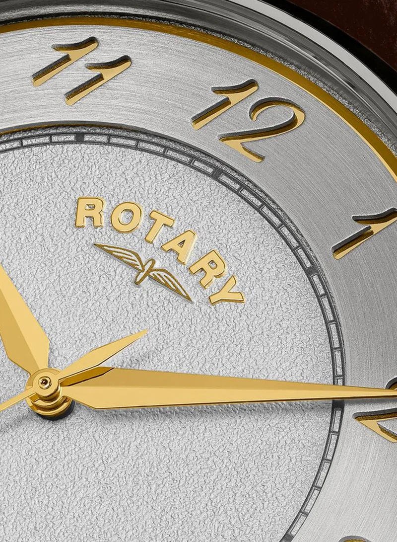 Rotary Men's Heritage Analogue Watch, 39 mm, White Dial, Brown Leather Strap