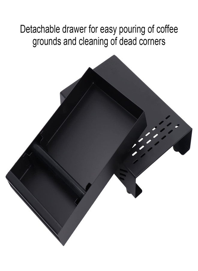 ZERONE Espresso Coffee Knock Box Drawer, Removable Rubber Strike Wood Pole Coffee Knock Box Drawer, Stainless Steel Coffee Powder Box Non Slip Base (Black) - Image 4