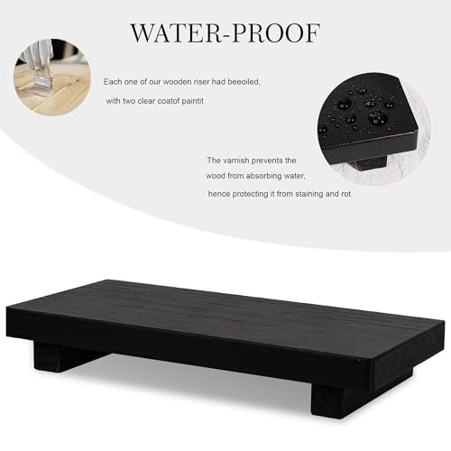 zoocatia Small Wood Tray Pedestal Stand Farmhouse Bathroom Decor Decorative Wooden Riser Kitchen Soap Dish Holder for Vanity, Counter, Sink, 10" x 4.5" - Black - Image 3