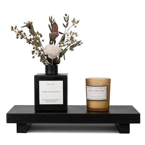 zoocatia Small Wood Tray Pedestal Stand Farmhouse Bathroom Decor Decorative Wooden Riser Kitchen Soap Dish Holder for Vanity, Counter, Sink, 10" x 4.5" - Black - Image 1