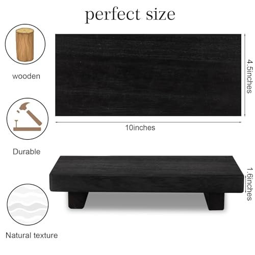 zoocatia Small Wood Tray Pedestal Stand Farmhouse Bathroom Decor Decorative Wooden Riser Kitchen Soap Dish Holder for Vanity, Counter, Sink, 10" x 4.5" - Black - Image 4