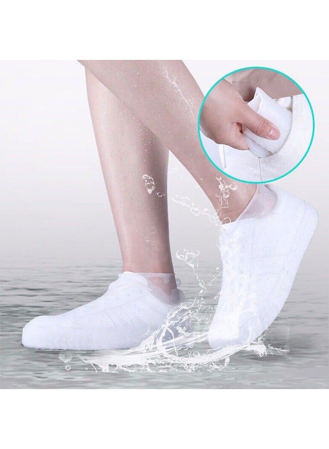 GUSGU White Waterproof Shoe Covers Silicone Non Slip Rubber Rain Shoe Cover Unisex Shoe Protectors Overshoes for Outdoor, Rain, Snow, Grassland Shoes Women Men 1Pair(XLsize) - Image 1