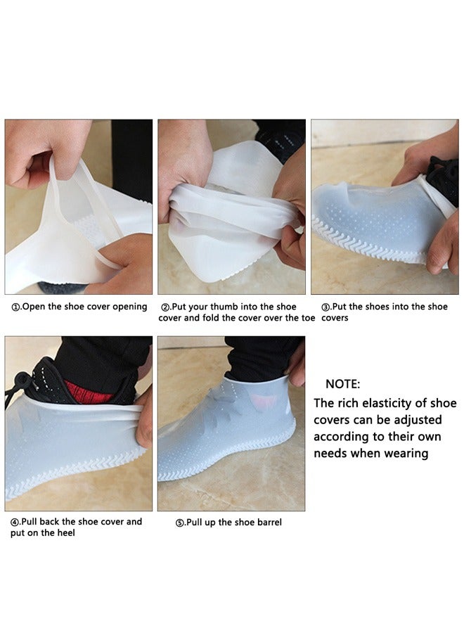 GUSGU White Waterproof Shoe Covers Silicone Non Slip Rubber Rain Shoe Cover Unisex Shoe Protectors Overshoes for Outdoor, Rain, Snow, Grassland Shoes Women Men 1Pair(XLsize) - Image 3