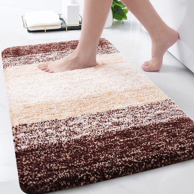 Arotive Microfiber Bathroom Rugs Shaggy Soft and Absorbent Bath Rug NonSlip Thick Plush Machine Washable Dry Bath Mats for Bathroom Tub and Shower 30x20 Brown