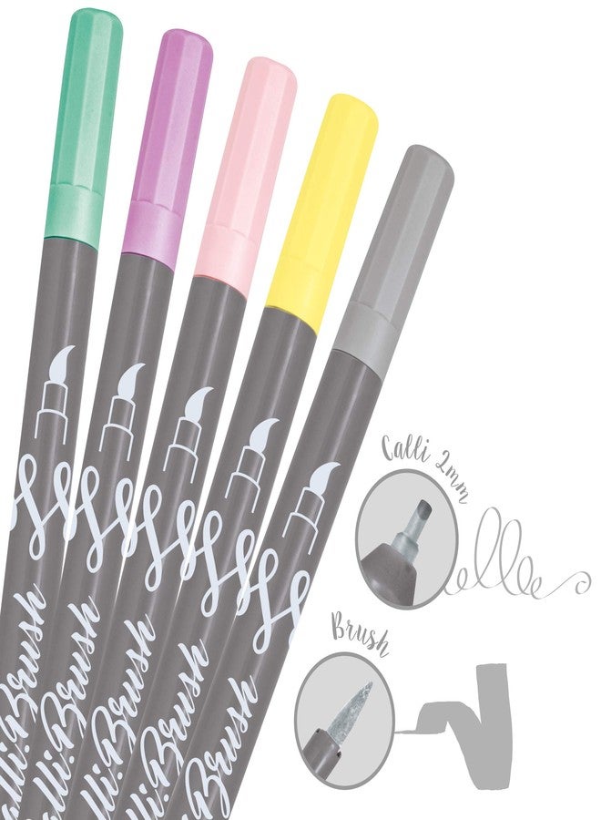 Online Calligraphy Brush Pens Pastel Dual Tip with Calligraphy Nib and Brush Set of 5 - Image 3