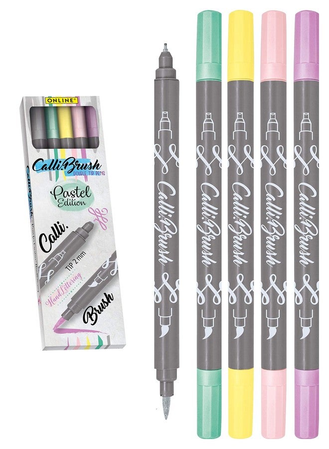 Online Calligraphy Brush Pens Pastel Dual Tip with Calligraphy Nib and Brush Set of 5 - Image 1