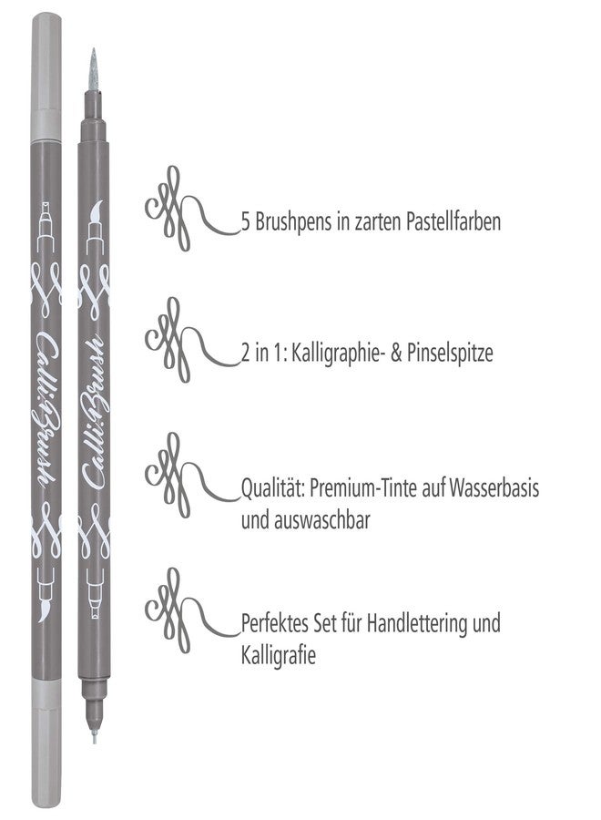 Online Calligraphy Brush Pens Pastel Dual Tip with Calligraphy Nib and Brush Set of 5 - Image 2