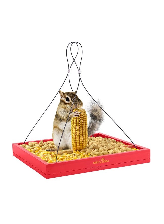 MIXXIDEA Bird Feeder Hanging Tray, Seed Tray Wooden Platform Hummingbird Feeder Hanging Tray Mesh Seed Platform for Garden Yard Outside Decoration Attracting for Wild Birds (Red-1pk) - Image 2