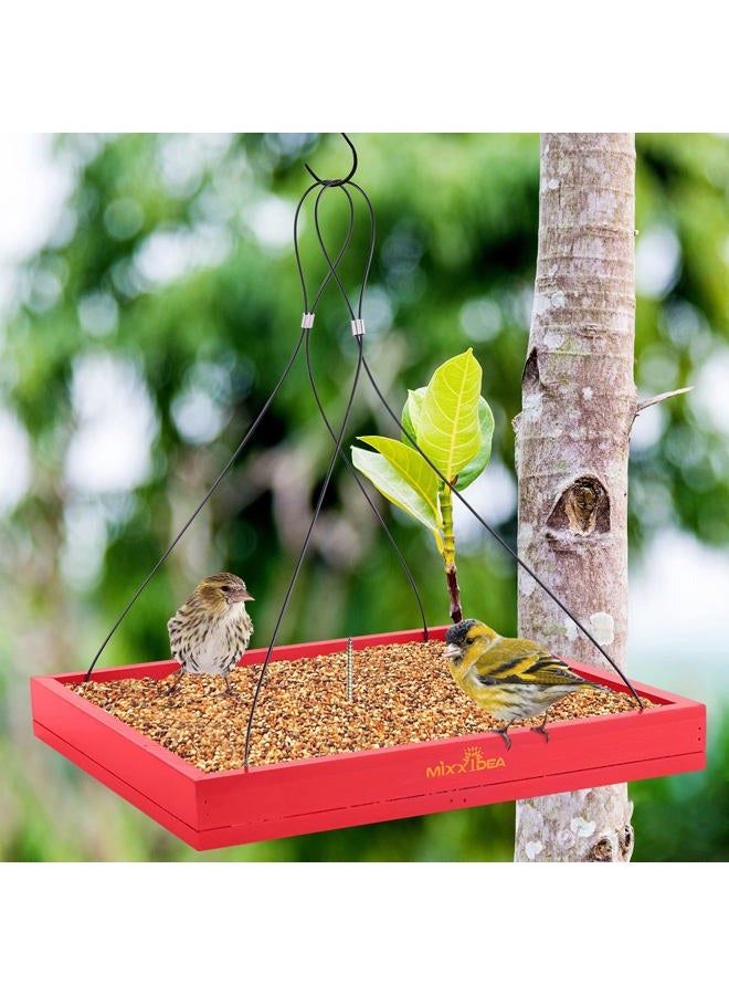 MIXXIDEA Bird Feeder Hanging Tray, Seed Tray Wooden Platform Hummingbird Feeder Hanging Tray Mesh Seed Platform for Garden Yard Outside Decoration Attracting for Wild Birds (Red-1pk) - Image 5