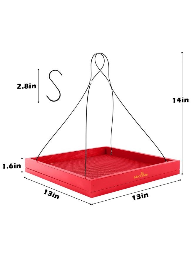 MIXXIDEA Bird Feeder Hanging Tray, Seed Tray Wooden Platform Hummingbird Feeder Hanging Tray Mesh Seed Platform for Garden Yard Outside Decoration Attracting for Wild Birds (Red-1pk) - Image 3