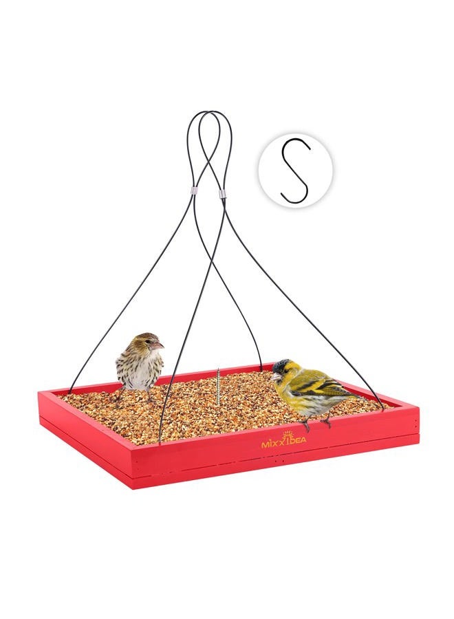 MIXXIDEA Bird Feeder Hanging Tray, Seed Tray Wooden Platform Hummingbird Feeder Hanging Tray Mesh Seed Platform for Garden Yard Outside Decoration Attracting for Wild Birds (Red-1pk) - Image 1
