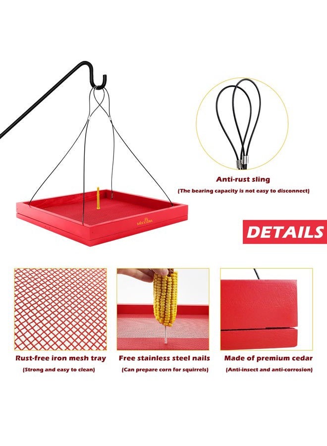 MIXXIDEA Bird Feeder Hanging Tray, Seed Tray Wooden Platform Hummingbird Feeder Hanging Tray Mesh Seed Platform for Garden Yard Outside Decoration Attracting for Wild Birds (Red-1pk) - Image 4