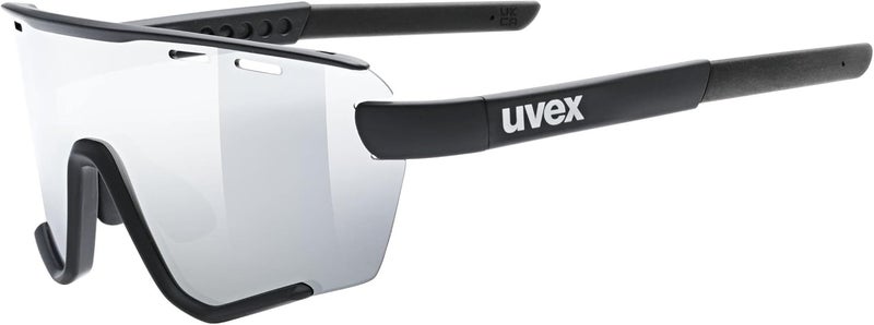 UVEX نظارات شمسية للدراجات Uvex Sportstyle 236 S Set - عدسات مرآة قابلة للتبديل - حماية من الأشعة فوق البنفسجية - تصميم مدمج - مقاس S، أسود مات/فضي مرآة - Image 1