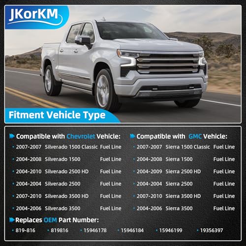 JkorkM Fuel Line 819816 Compatible With 20042010 Chevy Silverado 1500 Classic 2500 HD 3500 GMC Sierra 1500 2500 HD 3500 819816 Flexible Stainless Steel Braided Fuel Line Kit OE15946178 15946184 - Image 3