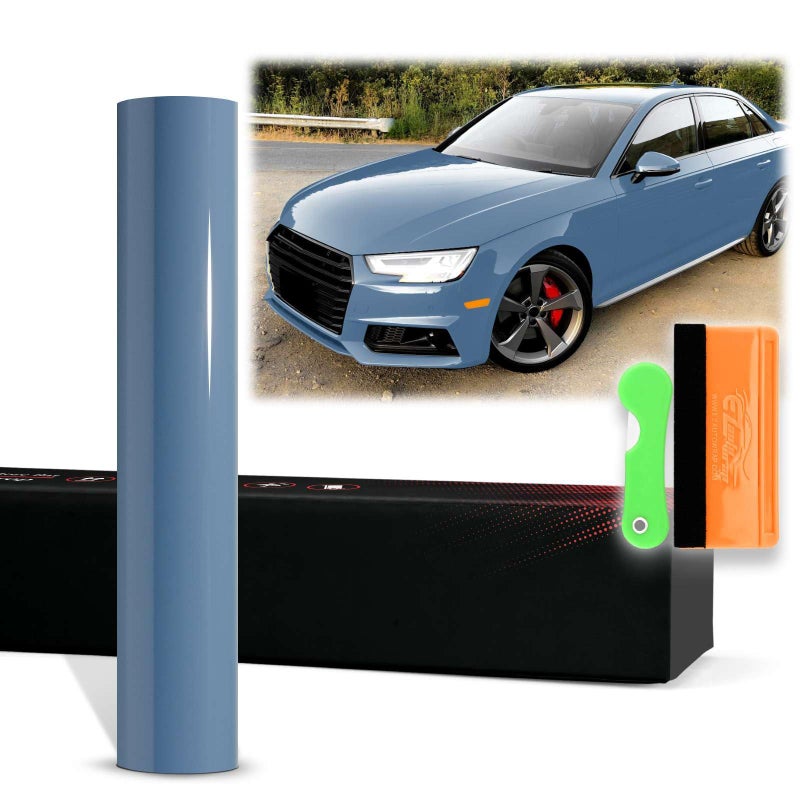 12x60 1FTx5FT Porcelain Blue PET Super Gloss High Glossy Vinyl Wrap Auto Car Sticker Decal Film Sheet Bubble Free Air Release Technology with Tool Kit