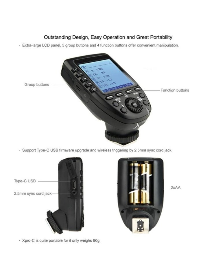 Godox XPROC 2.4G Wireless Flash Trigger, High Speed Sync Flash Transmitter, Extra Large LCD Screen Flash Control Trigger With Stable And Seamless Connection, (XPROC, For Canon Camera)  - Image 4