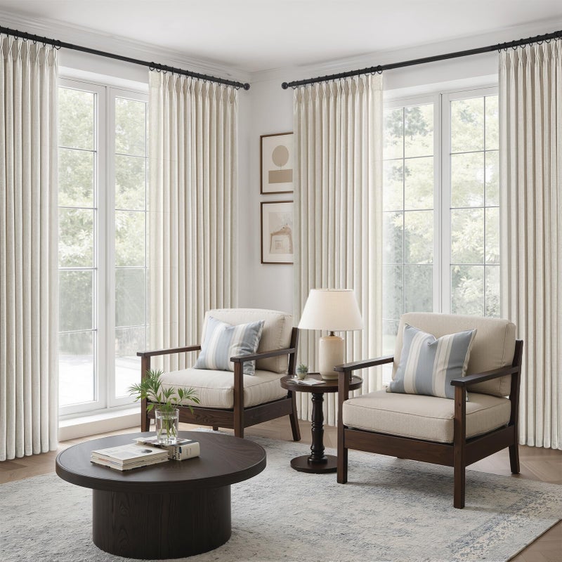 Drapenova 90 inch Pinch Pleated Linen Curtains for Living Room Bedroom Natural Ivory Birch Boho Country Thick Linen Textured Light Filtering Pinch Pleat Drapes Back Tab Semi Sheer Window Curtain 2 Panels - Image 4