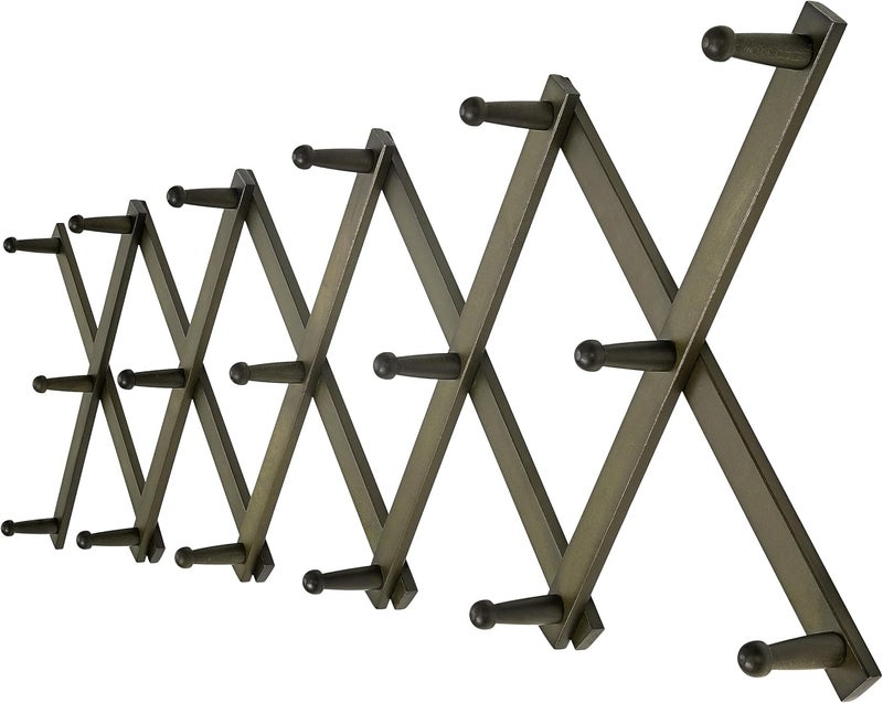 Dseap Accordion Wall Hanger: 16'' High Wooden Wall Expandable Coat Rack,Hat Rack Holder,Accordion Hook for Baseball Caps,Coats,17 Peg Hooks,Dark Walnut - Image 1