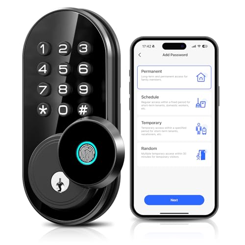 TEEHO TE342 Fingerprint Smart Keyless Entry Door Lock with Keypad Bluetooth App Remote Control Electronic Deadbolt for Front Door Auto Lock Matte Black - Image 1